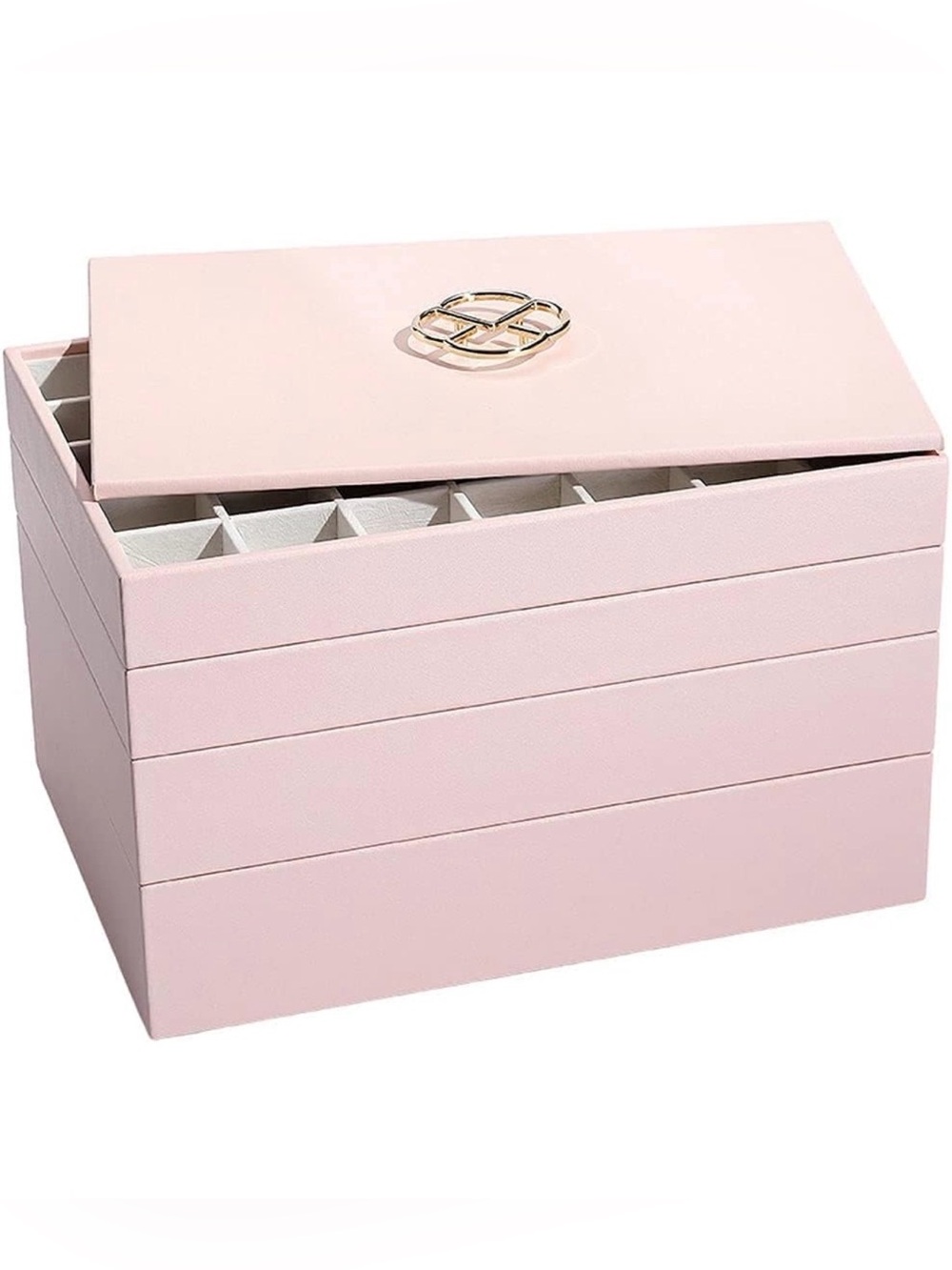 Vlando Stackable 4-Layer Jewelry Tray Organizer Box with Lid Pink